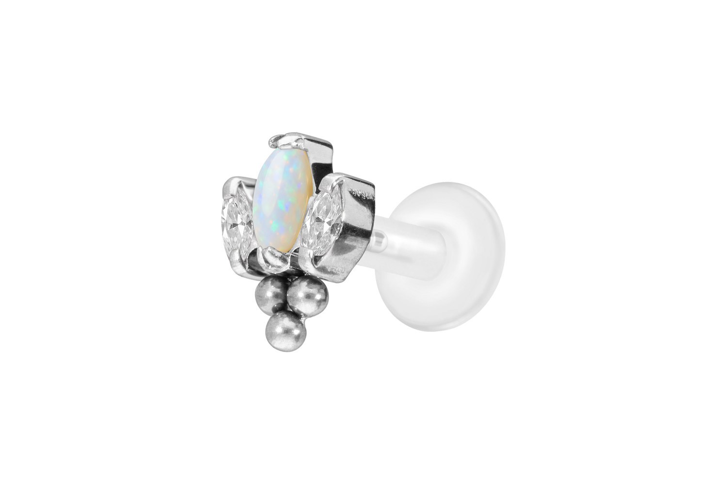 PTFE Labret Piercing mit Innengewinde + Titan-Aufsatz LOTUSBLÜTE + 3 KUGELN